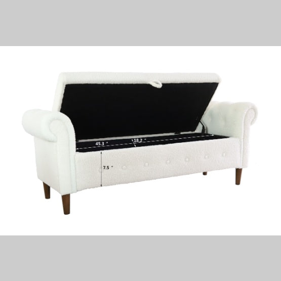 NEW Beige Teddy Velvet Multifunctional Storage Rectangular Sofa Stool