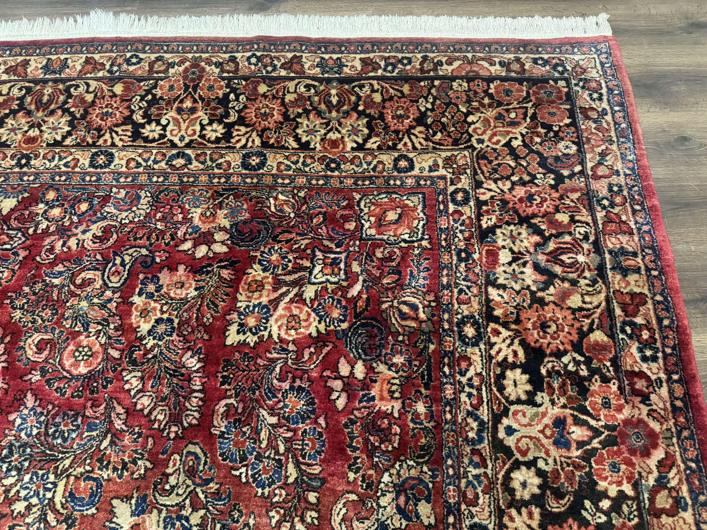 USED Large Persian Sarouk Rug 10x17, Palace Size Antique Persian Carpet, Red, Floral Allover, Traditional Persian Rug, Oversize Handmade Wool Rug