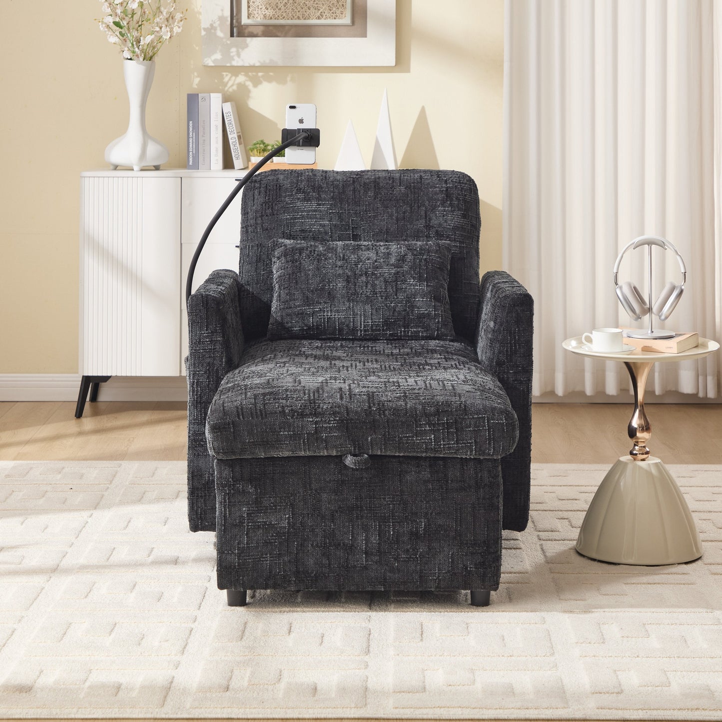 NEW Chenille Multifunctional Sofa Recliner with Storage Backrest and Cell Phone Bracket