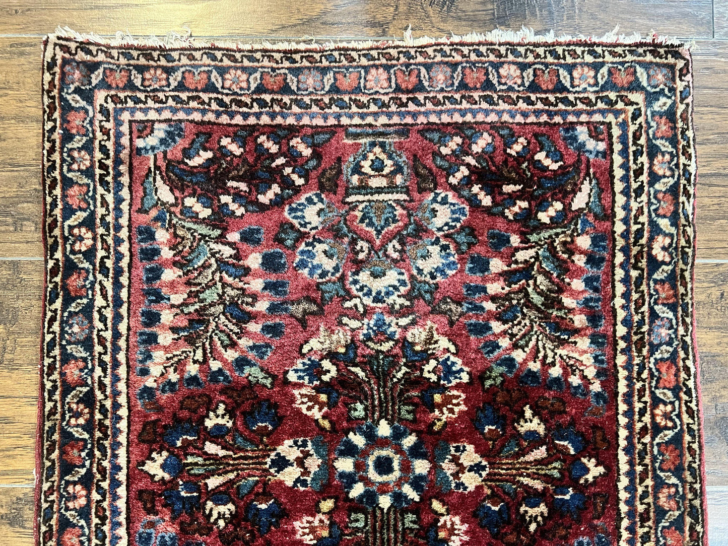 USED Antique Persian Sarouk Rug 2 x 2.5, Small Sarouk Carpet, Red Floral 1920s Red, Fine 170 KPSI, Wool Handmade Rug