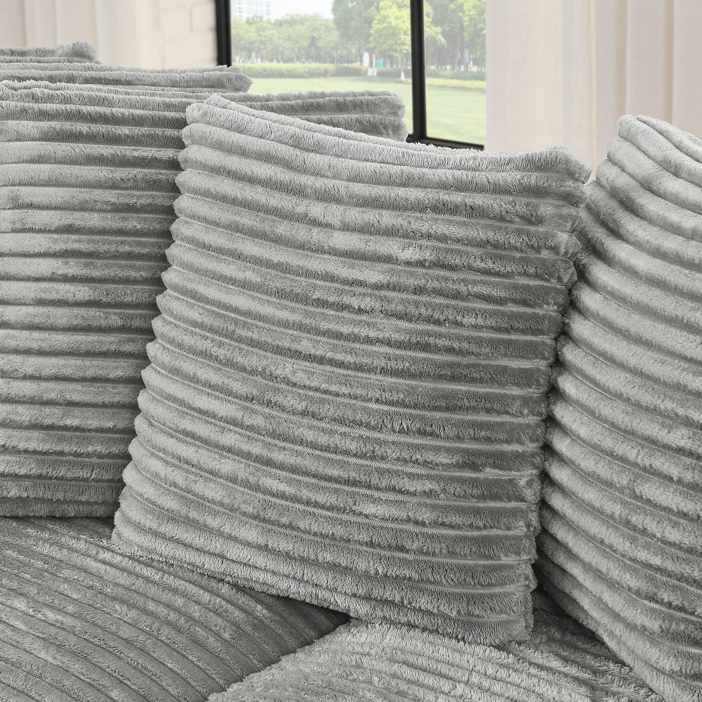 NEW Gray Corduroy Tufted Upholstered Sleeper Sectional L-Shaped Modular Convertible Sofa