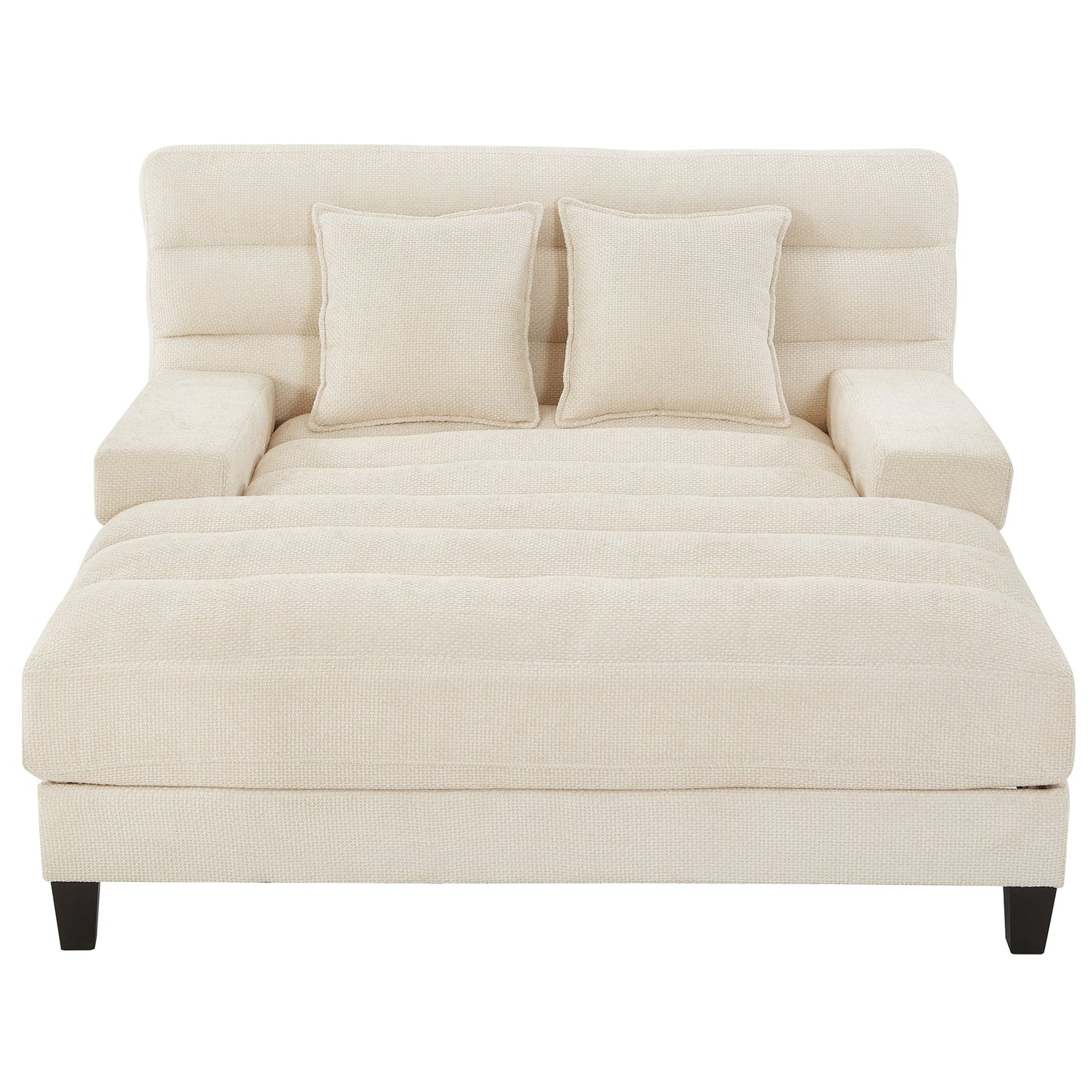 NEW Modern Beige Chaise Lounge Sofa 57.1' Bed Chenille Upholstered Lounge Chair with Adjustable Backrest and LED Light Strip