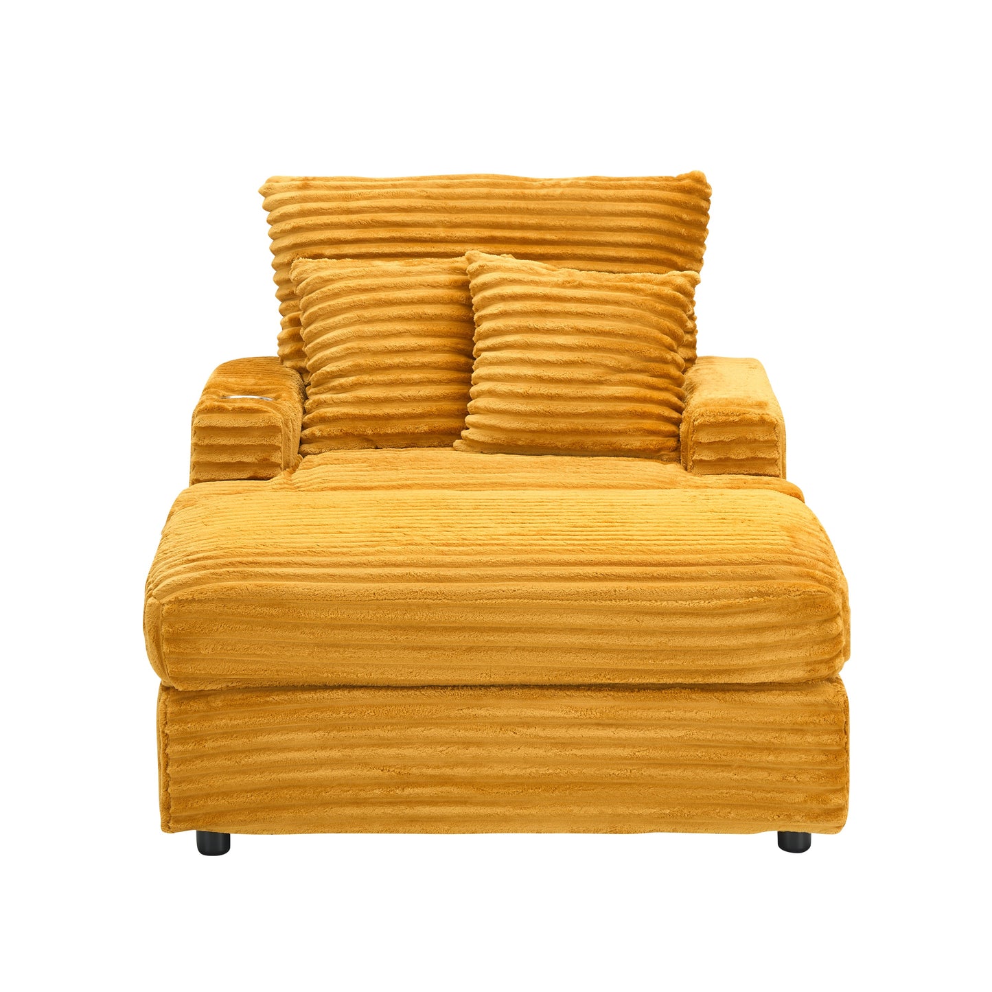 NEW 39-inch Corduroy Fabric Spring Upholstered Comfortable Single Sofa Armchair and Ottoman Set with Cup Holder