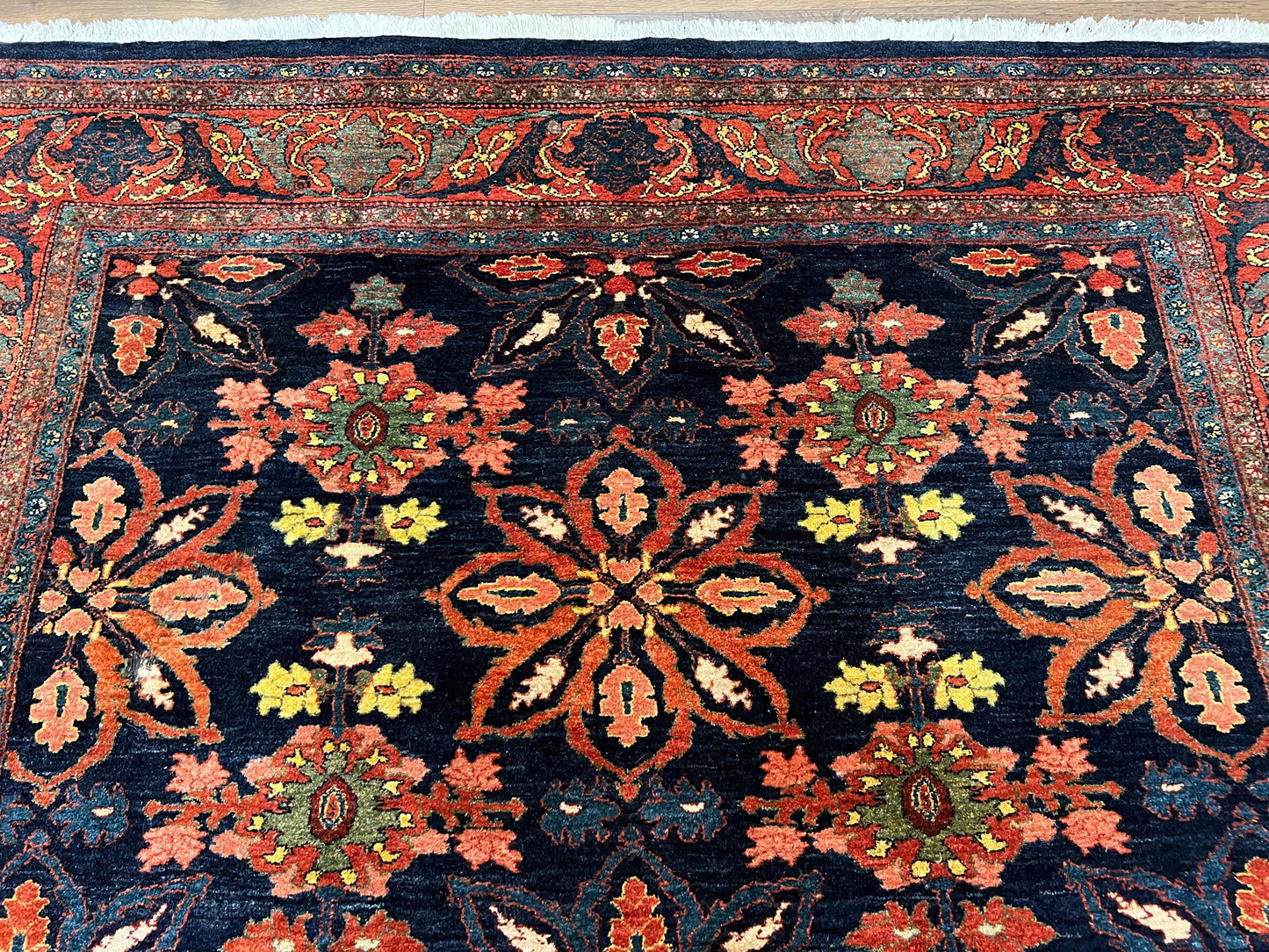 USED Wonderful Persian Rug 7x10, Navy Blue and Red, Allover Floral Pattern, Bidjar Carpet, Authentic Oriental Rug 7 x 10, Wool Hand Knotted Rug