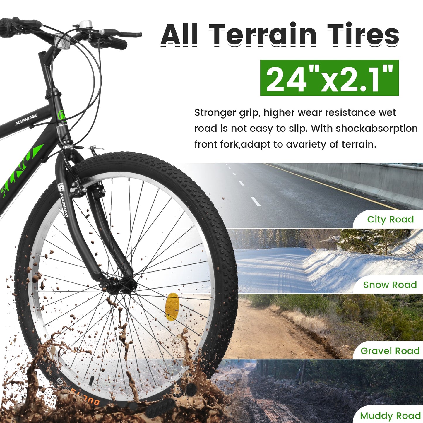 NEW A24338 24 Inch Carbon Steel Frame Mountain Bike,21-Speed Dual V-Brake, Adult and Teens Bicycle for Mountain