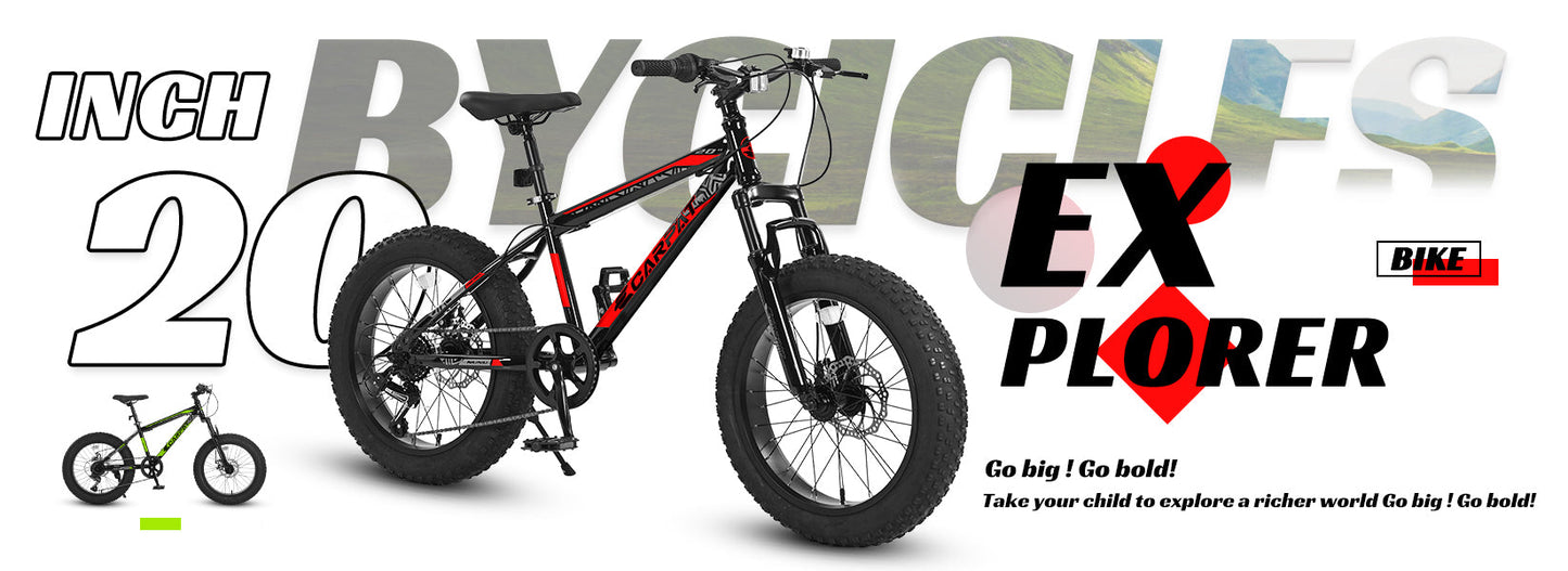 NEW S20109 20 Inch Mountain Bike for Kids and Teenagers, High Carbon Steel Frame, Disc Brakes, Durable Wide Tires, Front Suspension, 7-Speed, Ideal for Snow and Off-Road Riding