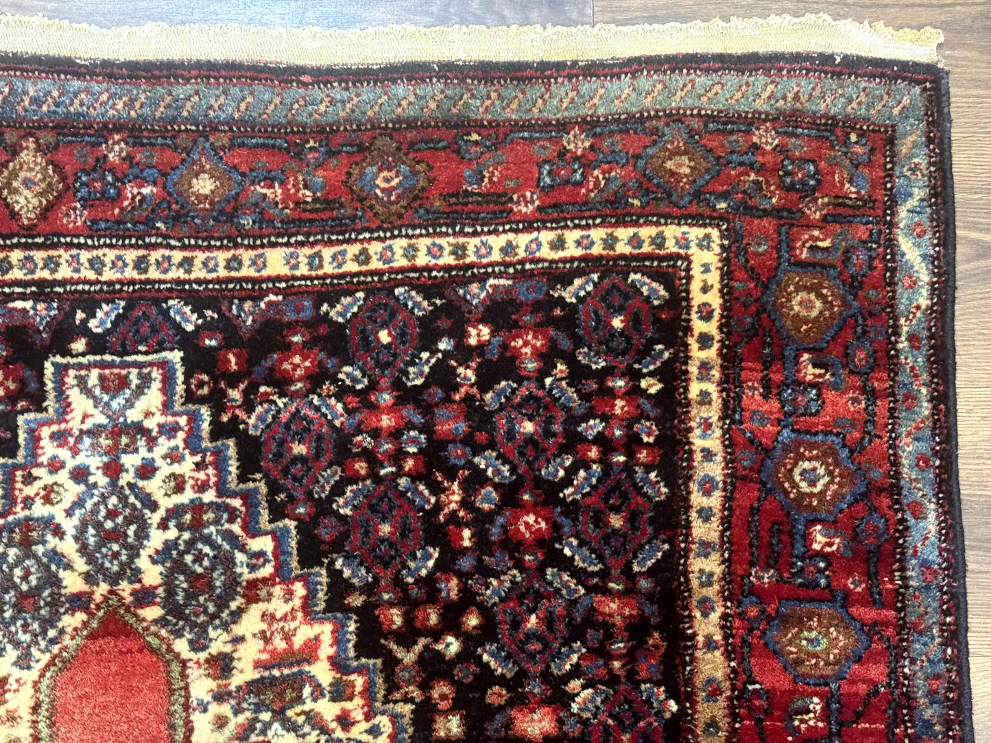 USED Antique Persian Kurdish Senneh Rug 4x5 Tribal Carpet Wool Geometric Medallion