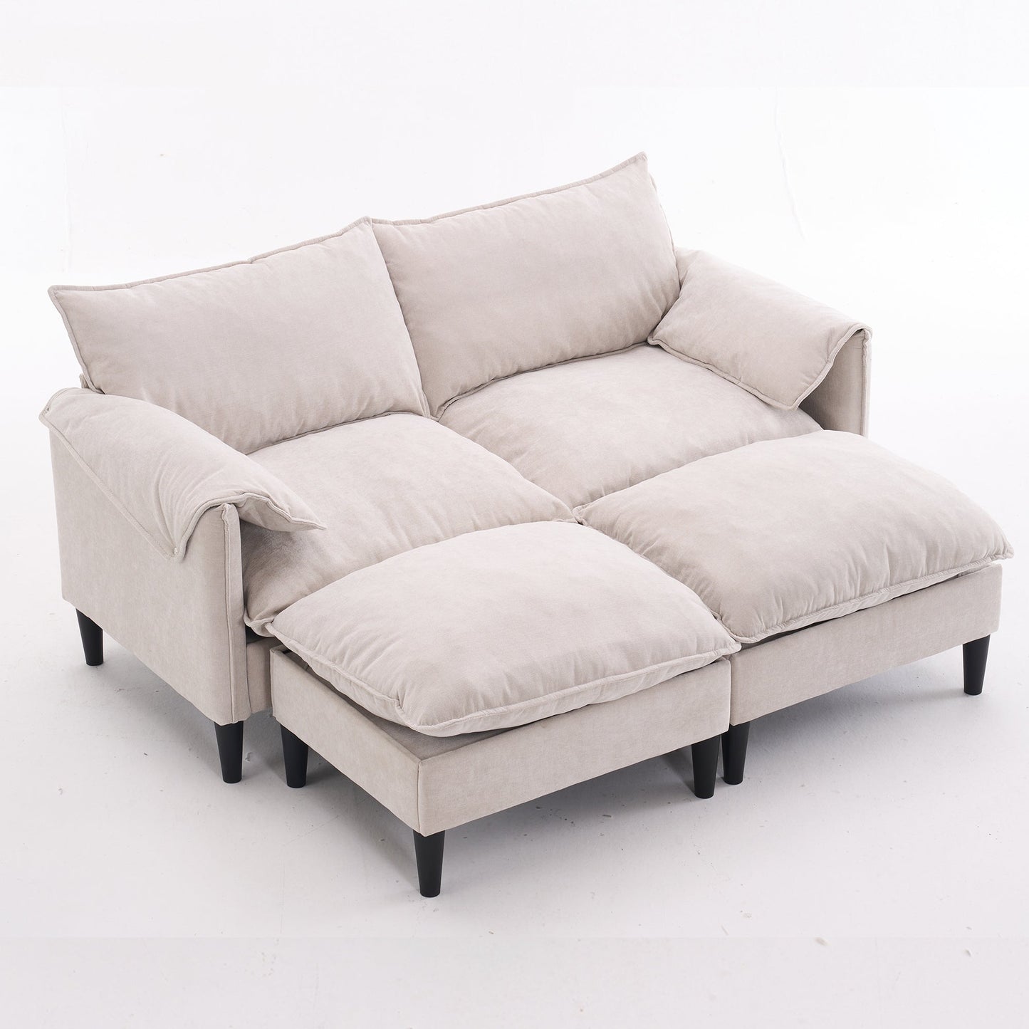 NEW Beige Multi-Functional Fabric Metal Frame Modern Style Pull Out Loveseat