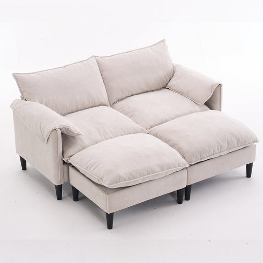 NEW Beige Multi-Functional Fabric Metal Frame Modern Style Pull Out Loveseat