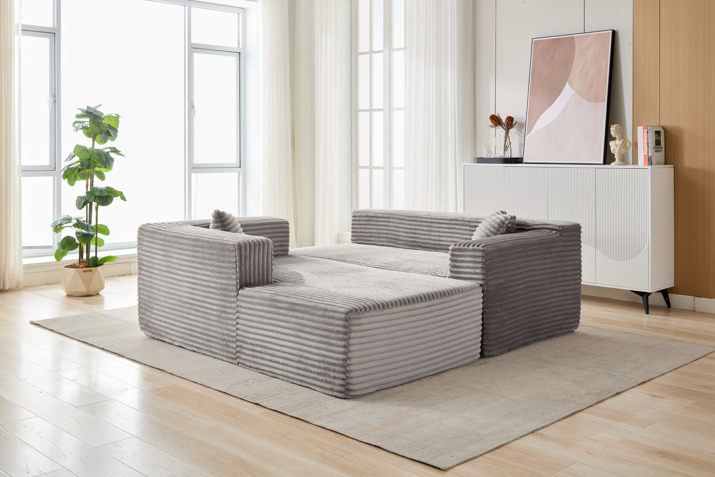 NEW Grey Compression Sectional Couch Boneless L Shape Sofa