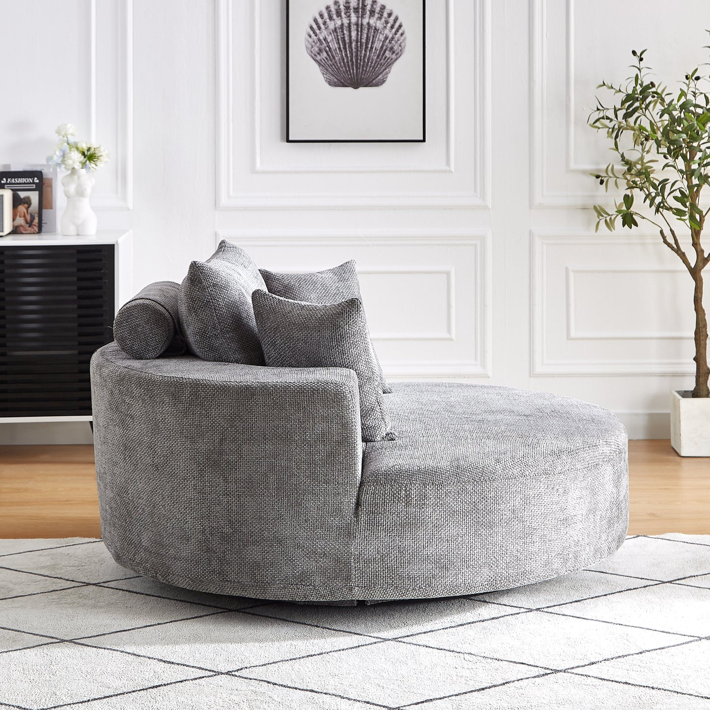 NEW 55''L Chenille Foam Single Swivel Fluffy Modern Sleeper 360 Degree Swivel Chair