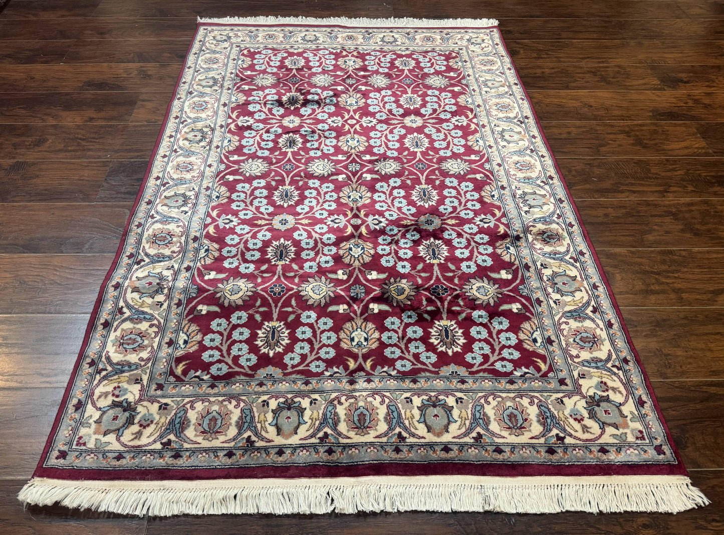 USED Pak Persian Rug 4x6, Floral Allover, Vintage Wool Carpet, Plum and Ivory