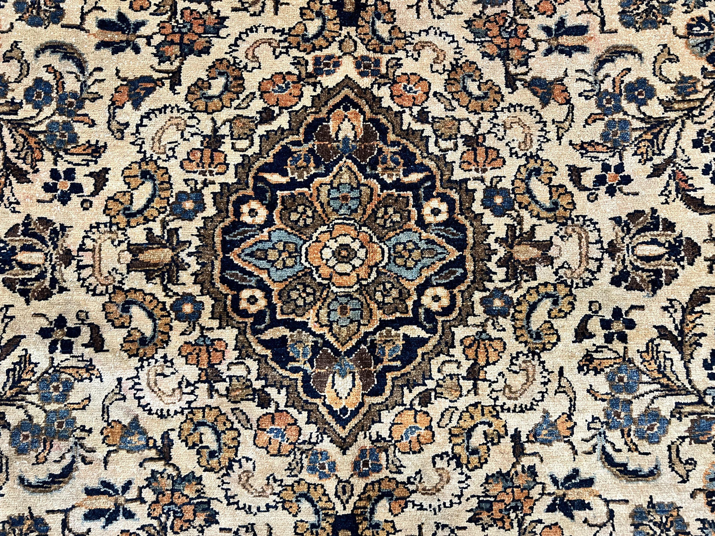 USED Antique Persian Rug 9x11, Wool Handmade 1920s Oriental Carpet, Persian Hamadan Anjelas Rug, Cream Black, Floral Allover Oriental Rug 9 x 11 Room Sized Rug