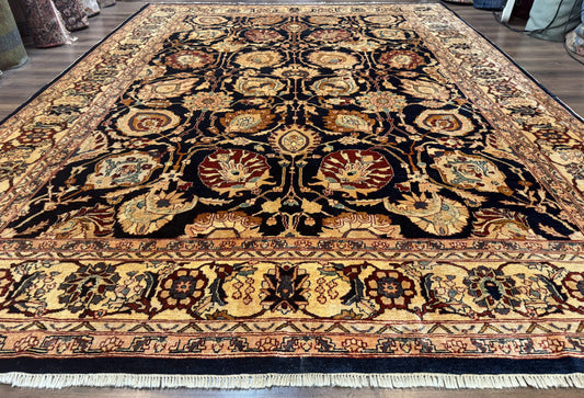 USED Pak Persian Bidjar Rug 10x13, Midnight Blue and Tan Pakistani Carpet
