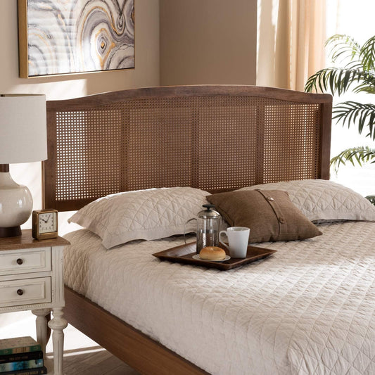 NEW Mid-Century Modern Queen Size Wood and Rattan Headboard