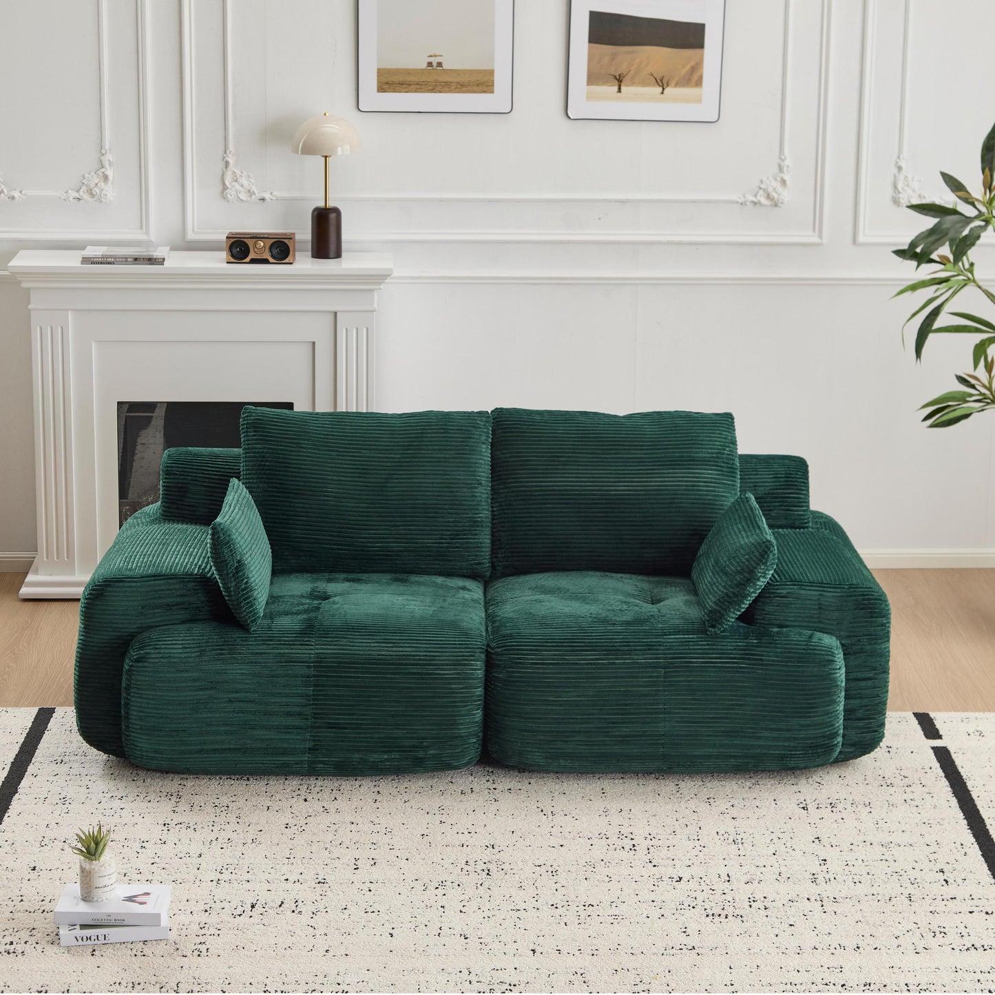 NEW Modern Memory Foam Green Corduroy Fabric Extra Deep Loveseat Compressed Sofa 2 Seater Large Modular Sectional Sofa Couch