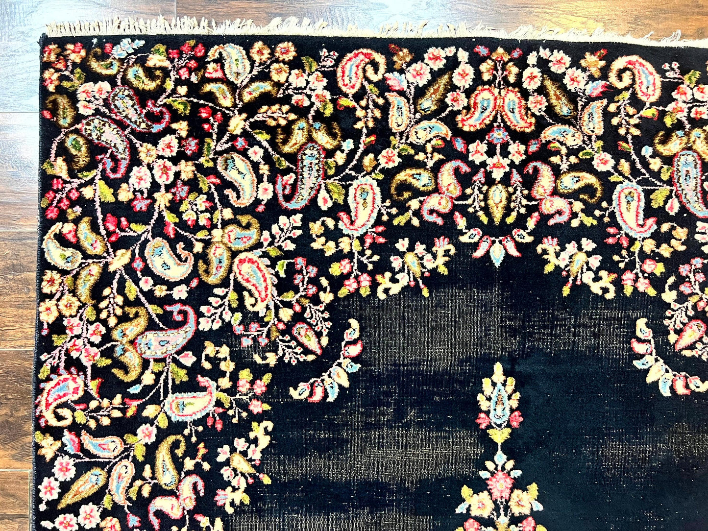 USED Antique Persian Kirman Rug 5x8, Floral Kirman, Midnight Blue/Black, Semi Open Field, Handmade Vintage Wool Carpet