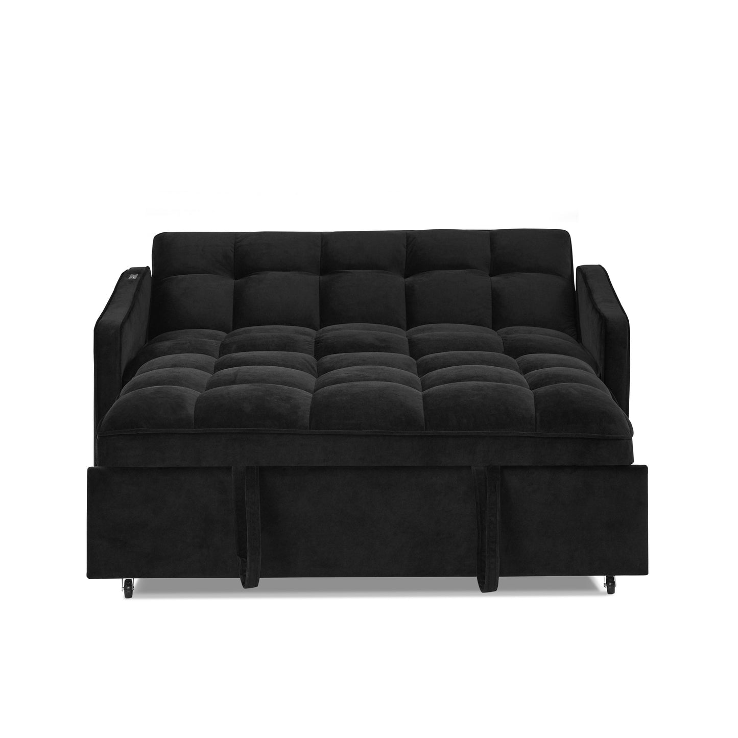 NEW Loveseats Sofa Bed with Pull-out Bed,Adjsutable Back and Two Arm Pocket,TypeC and USB Charging with Copper nail,Black (47'x53'x31')