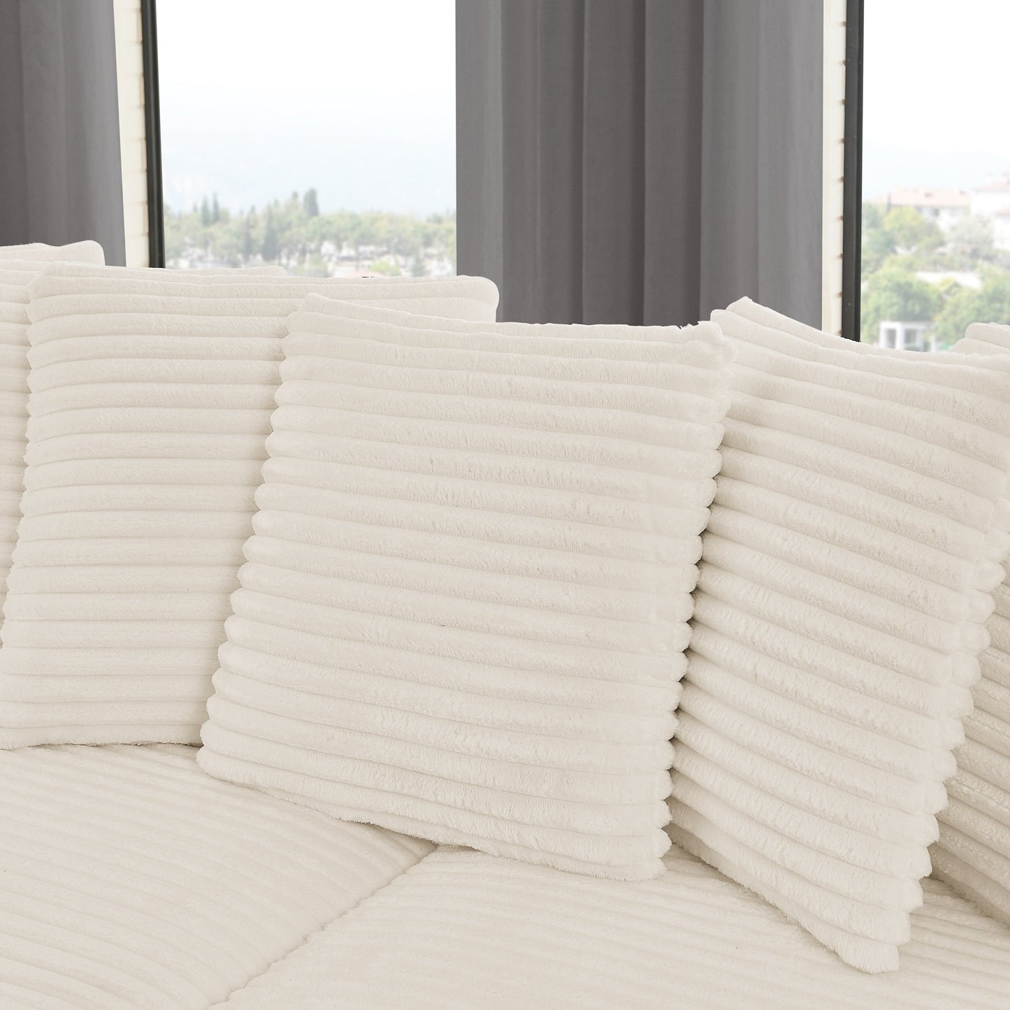 NEW Corduroy Tufted Upholstered Sleeper Sectional Sofa, L-Shaped Modular Convertible Sofa , Can freely change the position of the footrests-Beige(Assembly is required)