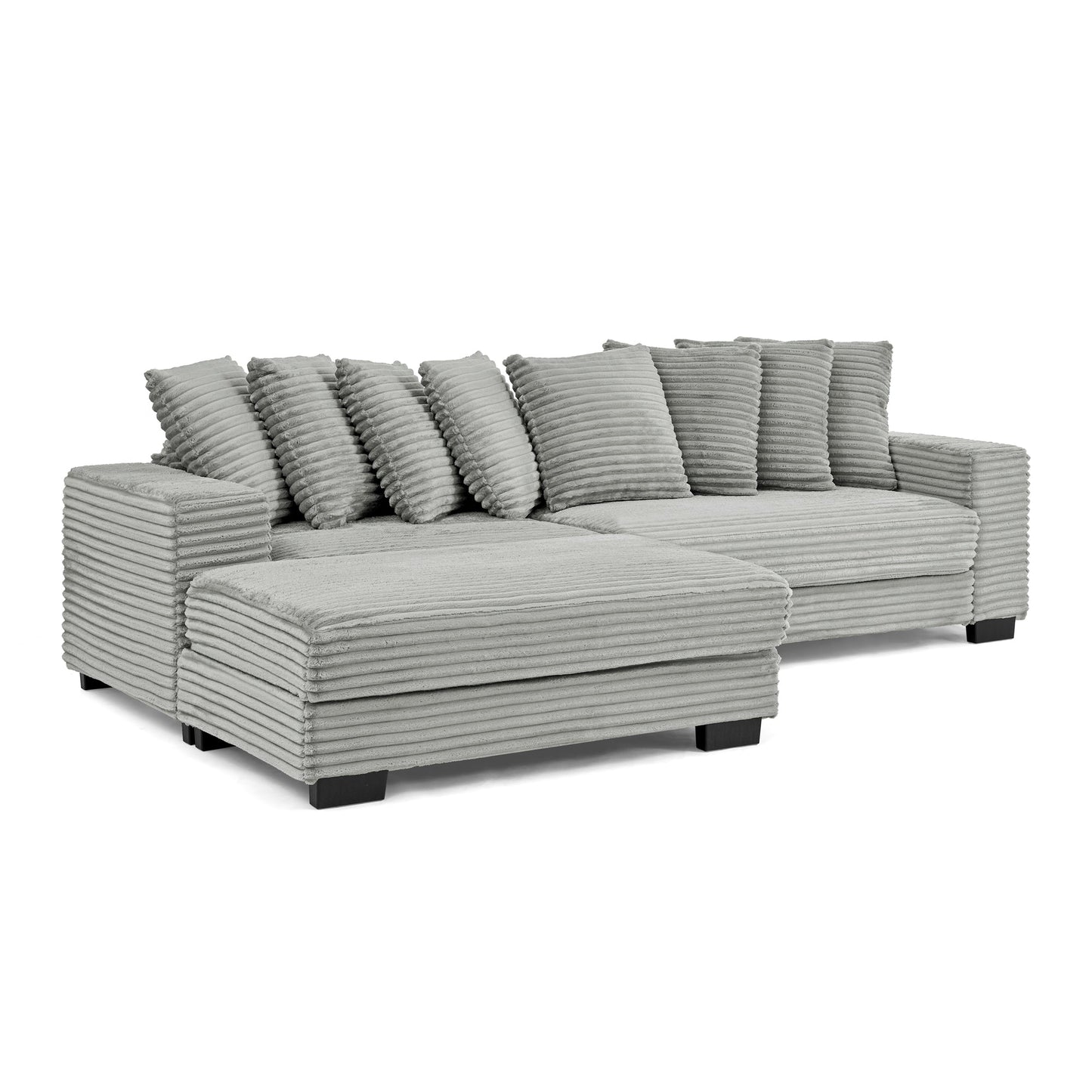 NEW Gray Corduroy Tufted Upholstered Sleeper Sectional L-Shaped Modular Convertible Sofa