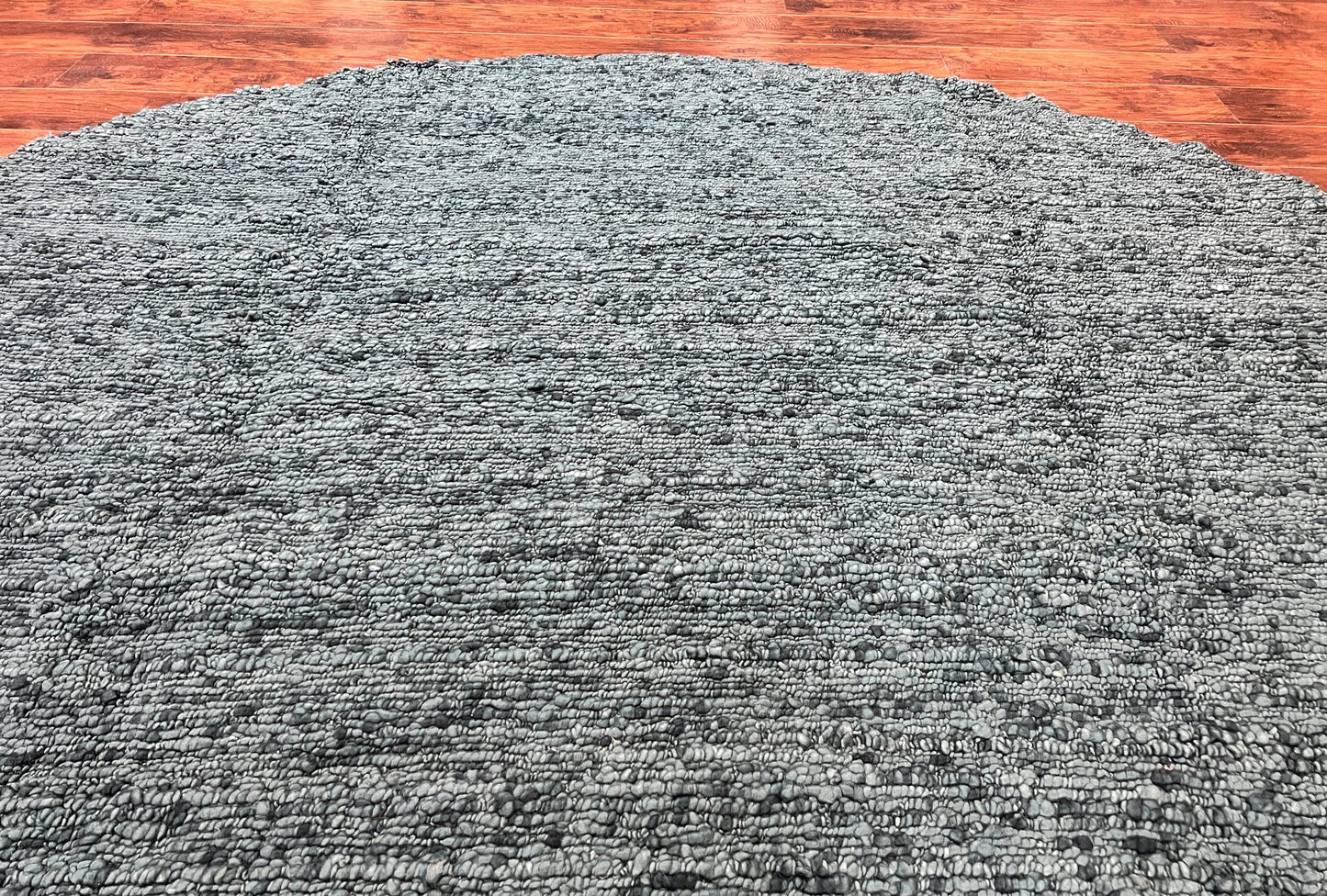 USED Large Round Indian Rug 11x11, Teal, Vintage Handmade Wool Carpet