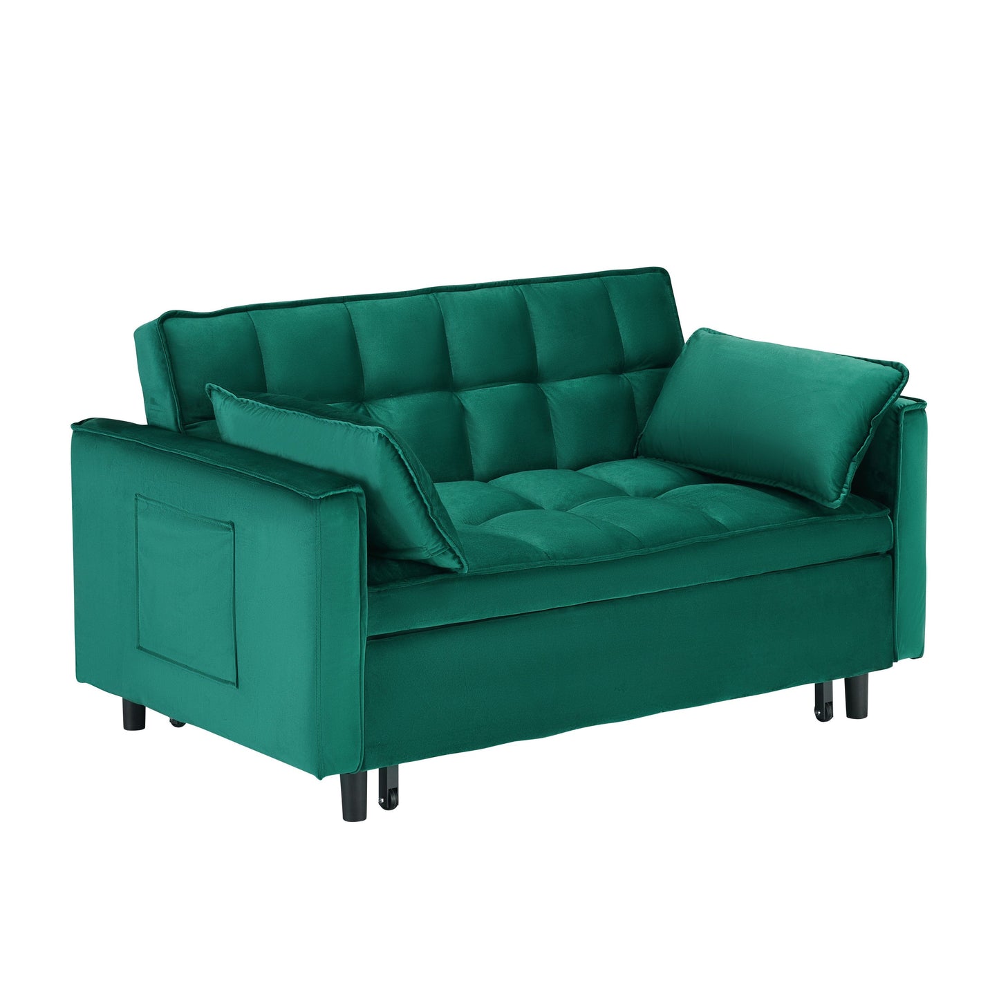 NEW 55-inch Green velvet sofa bed, elegant and convenient, with storage pockets, cleverly interpreting the three-in-one conversion