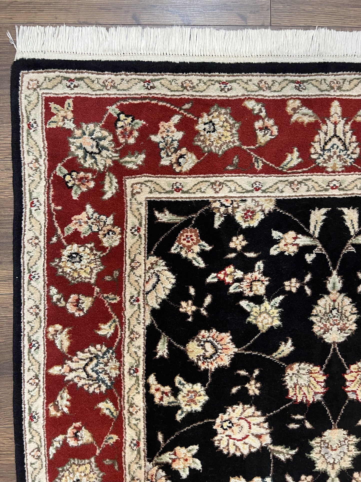 USED Pak Persian Rug 3x5, Black and Red, Floral Allover, Vintage Hand Knotted Wool Oriental Carpet, Pakistani Rug, Small Handmade Area Rug 3 x 5