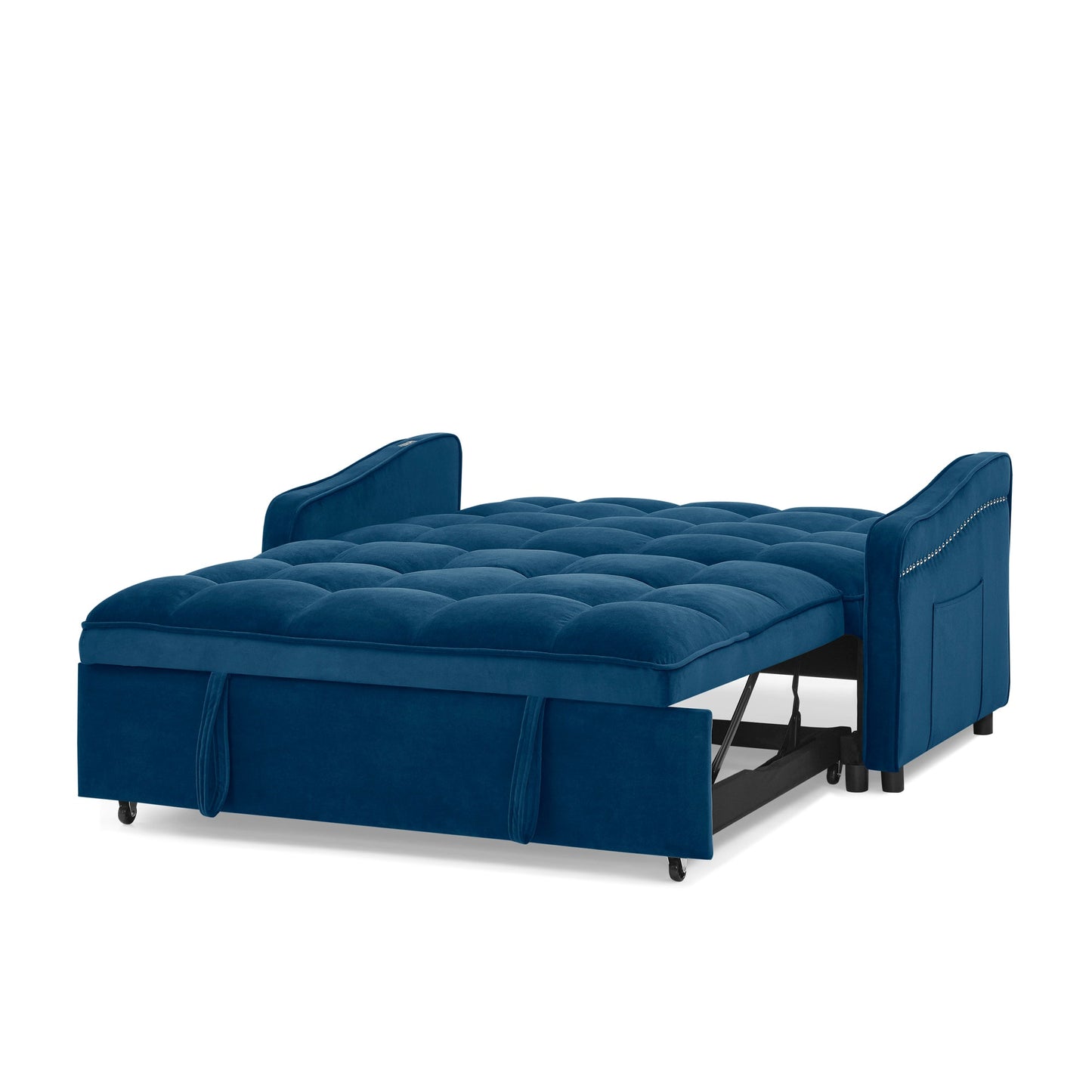 NEW Blue Copper Nail Loveseat Sofa Bed with Pull-out Bed with Adjustable Back Two Arm Pocket TypeC and USB Charging