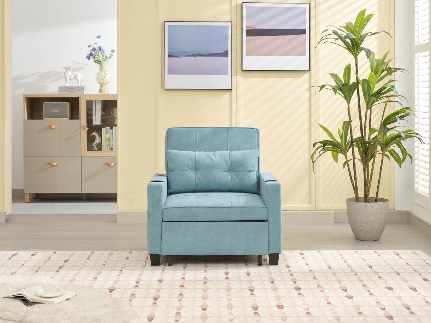 NEW Green Scratch Cloth Futon Chair Bed Convertible 3-in-1 Pull Out Sleeper Bed with USB Port