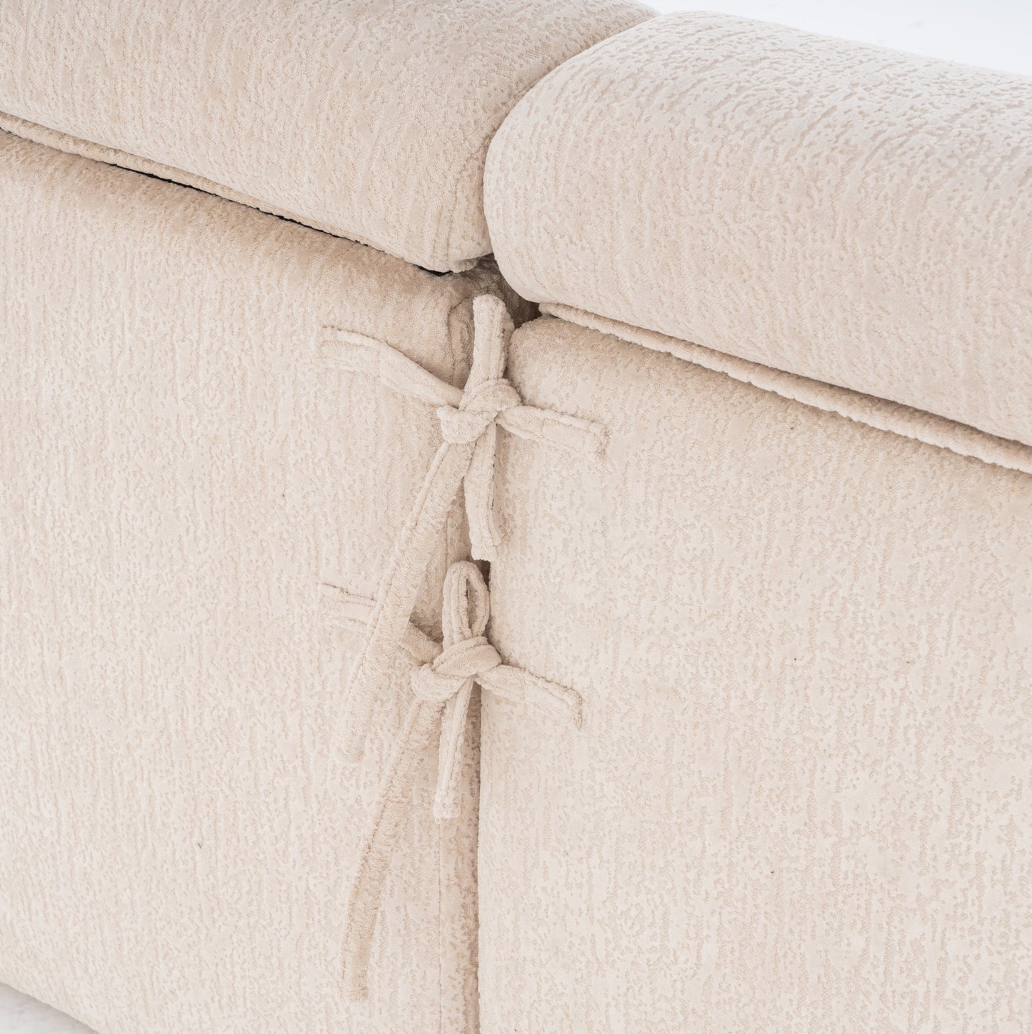 NEW LY-029 Apricot Compression Sofa 4-seater Wood Grain Chenille Fabric Couch with Two Pillows