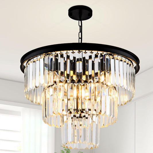 8 Light Black Crystal Chandelier Elegant Dining Fixture