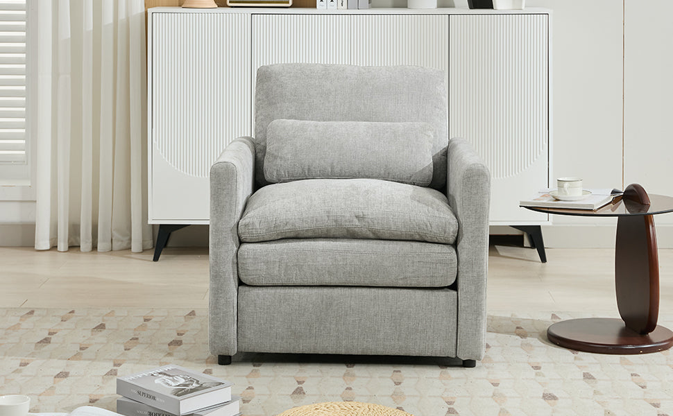 NEW Light Grey Chenille Cozy Upholstered Oversized Comfy Cloud Double Cushion Single Armchair Sofa