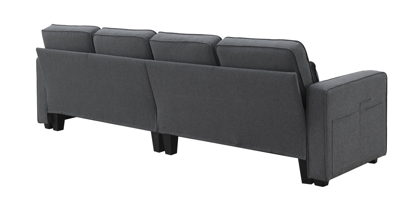NEW 104' 4-Seater Modern Linen Fabric Minimalist Style Couch Sofa with Armrest Pockets and 4 Pillows
