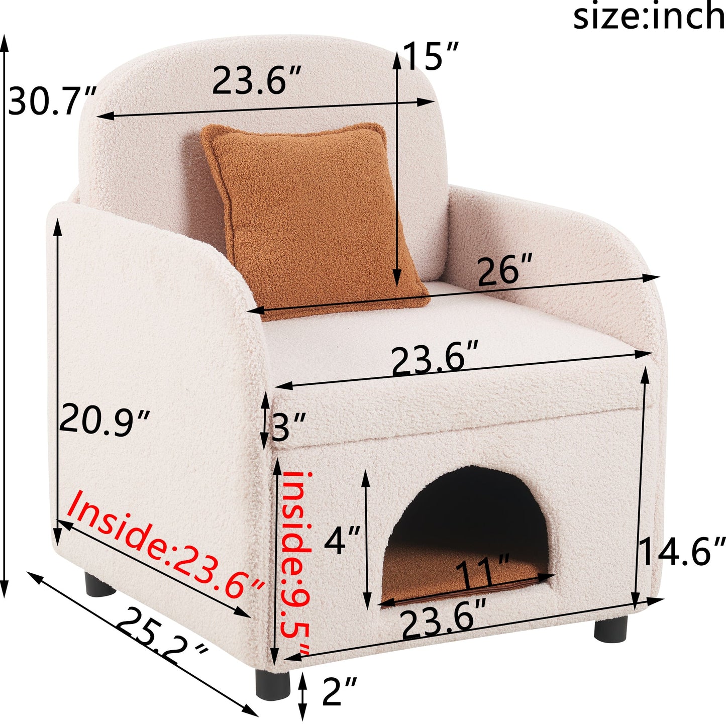 NEW Furniture Style 2 in 1 Pet Friendly  Fluffy Fabric Sherpa Upholstered Leisure Armchair with Lumbar Pillow for Living Room Bedroom Home and Office, Cream White