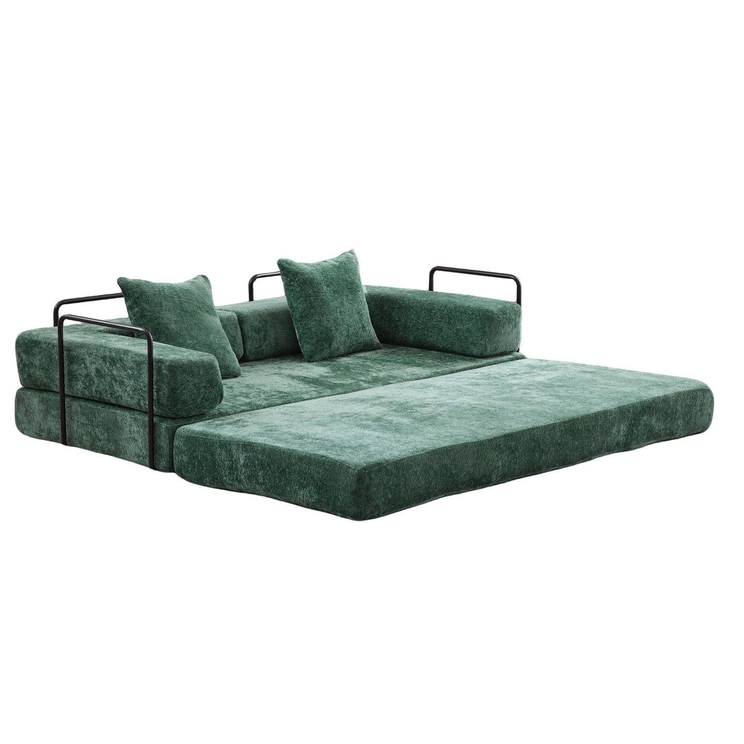 NEW Dark Green Chenille Fabric Floor Compression Convertible Sofa Bed