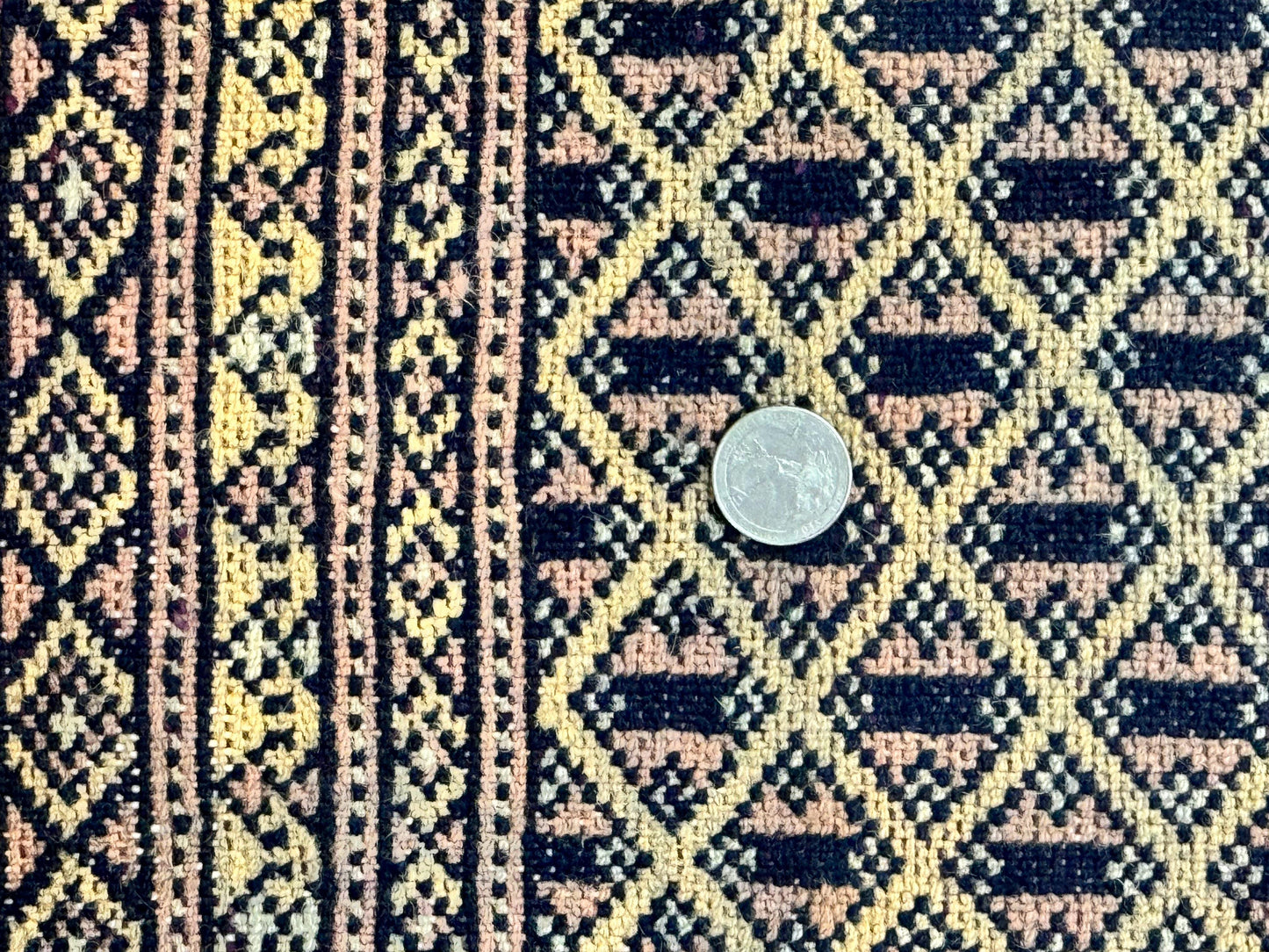 USED Pakistani Bokhara Turkoman Rug 9x11, Cream, Handmade Wool Vintage Carpet