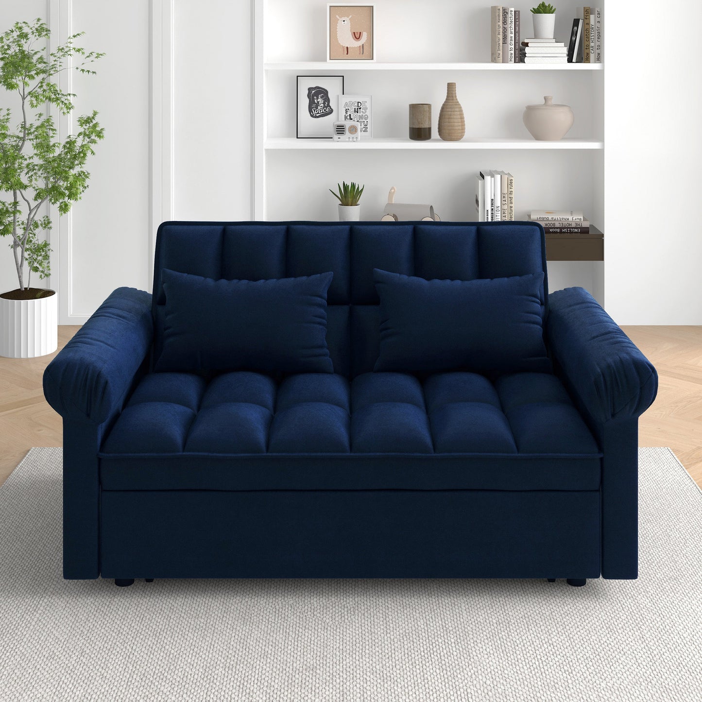 NEW Loveseats Sofa Bed with Pull-out Bed,Adjsutable Back-Blue