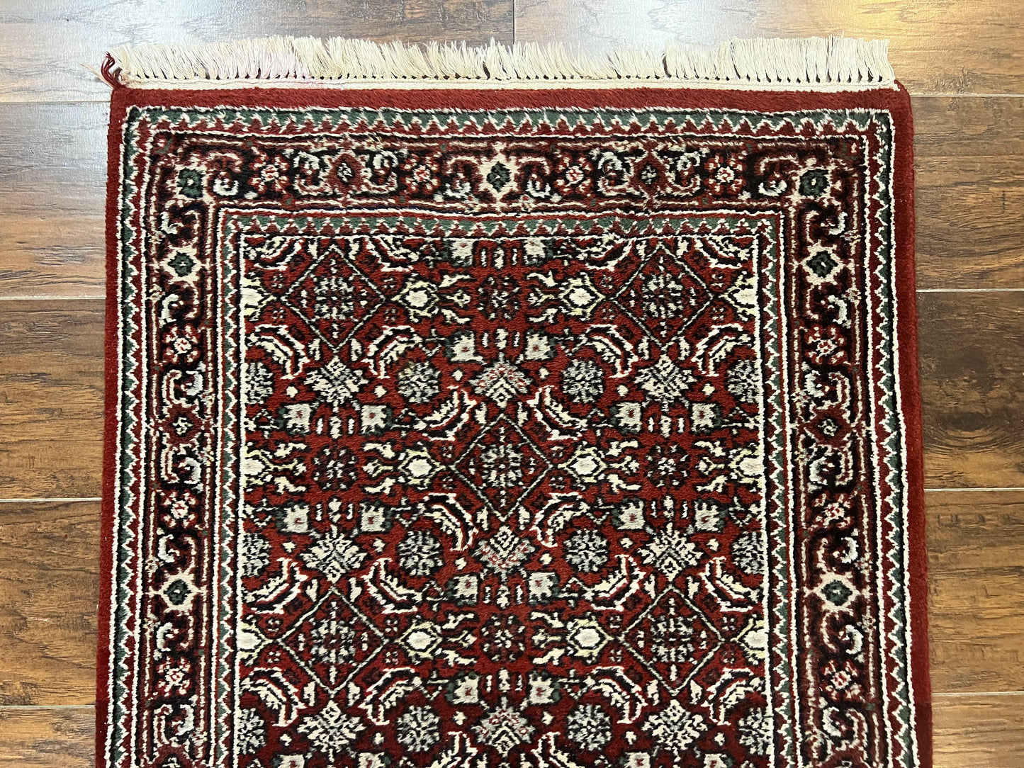 USED Indo Persian Runner Rug 2.7 x 8, Wool Hand Knotted Vintage Carpet, Red Black, Herati Allover Pattern, Oriental Runner, Rug for Hallway