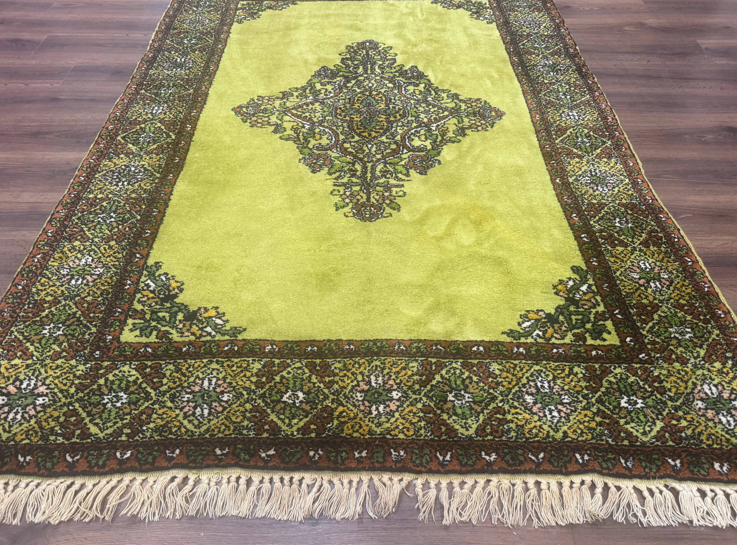 USED Moroccan Rug 6x8, Semi Open Field, Vintage, Lime Green, Wool Carpet