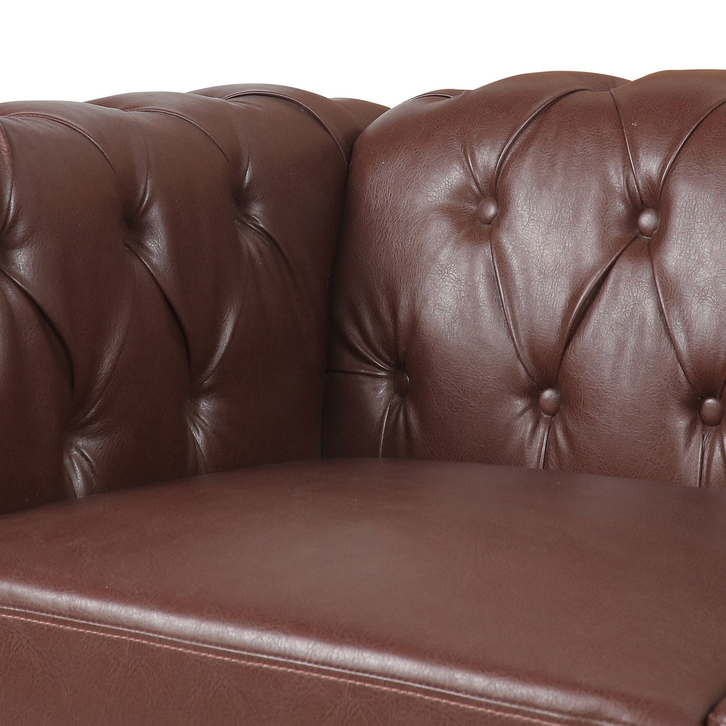 NEW Traditional Dark Brown 3 Seater Sofa with Removable Cushions and Square Arms in PU Material