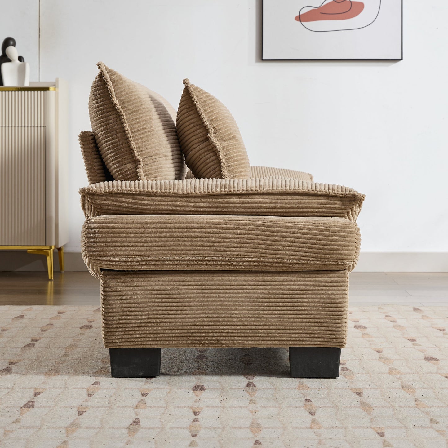 NEW Khaki Corduroy Sofa Sleeper Couch Loveseat with Pillows Comfy Upholstered Deep Seating