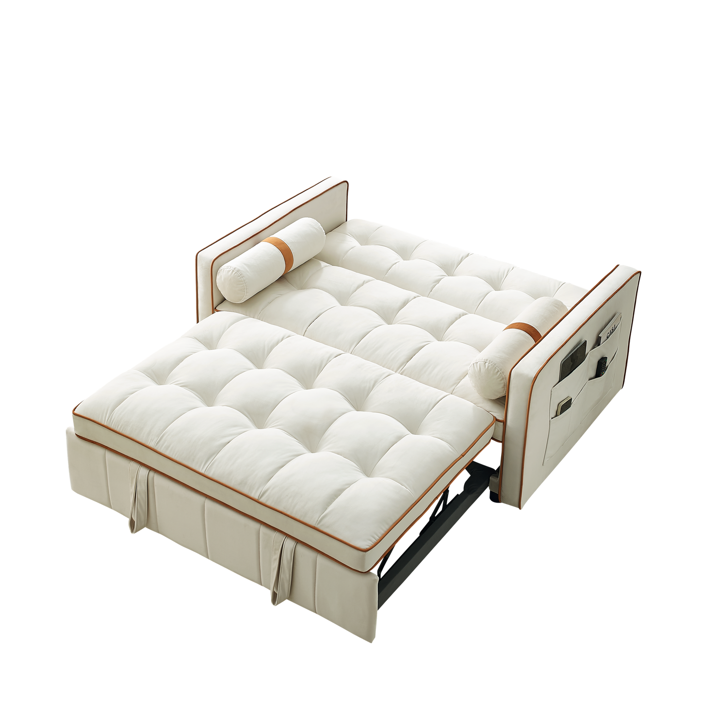 NEW Modern 55.5' Pull Out Sleep Sofa Bed 2 Seater Loveseats Couch with Side Pockets and Adjustable Backrest