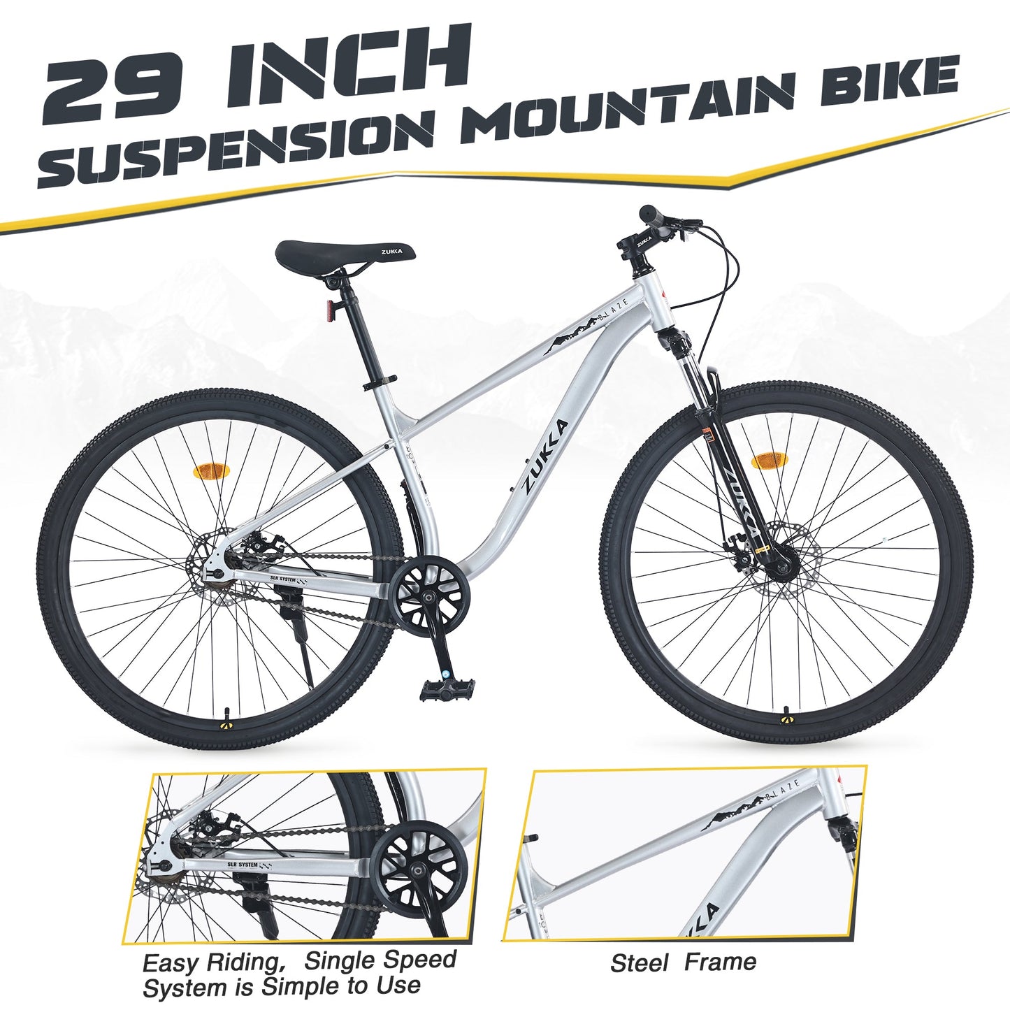 NEW 29 Inch Wheels Single Speed  Mountain Bike, for Men Women Boys and Girls, Front Suspension,Steel Frame