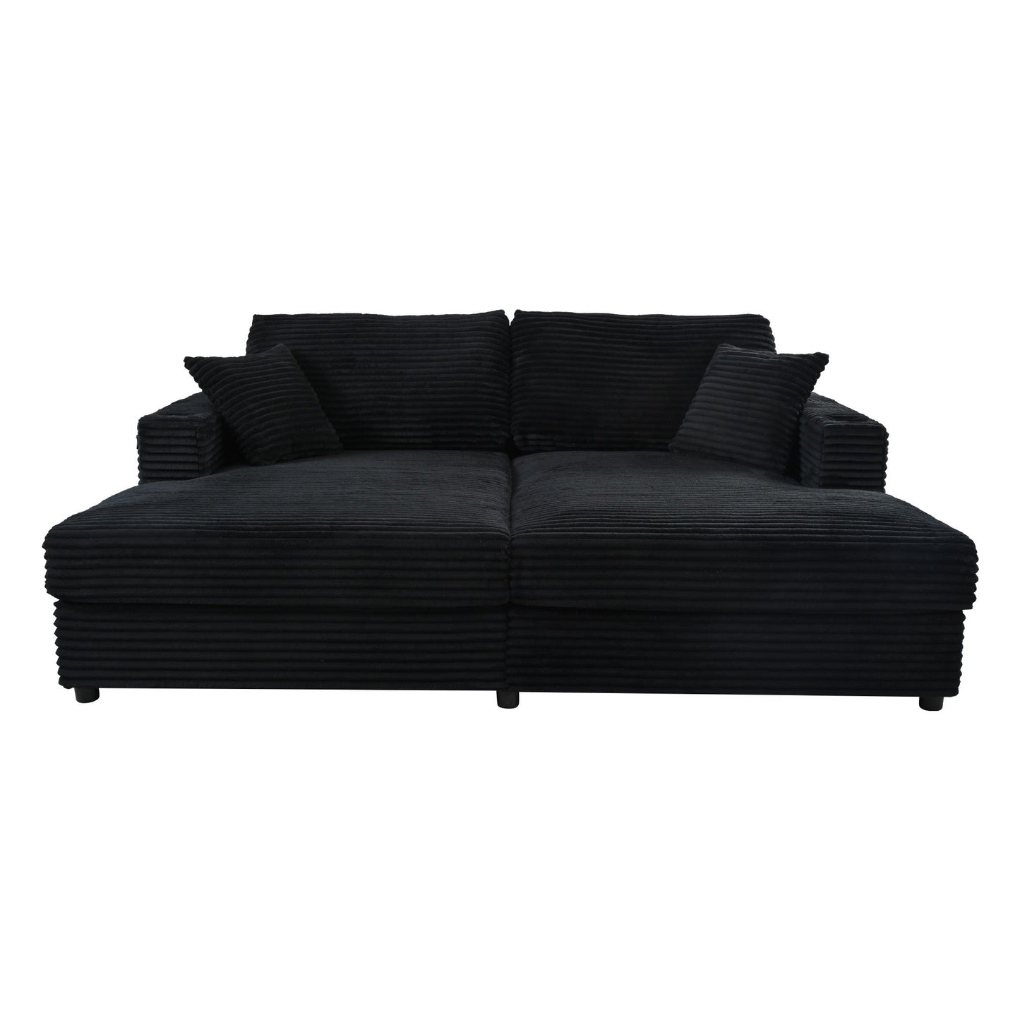 NEW Black Corduroy Oversized Loveseat Chaise Lounge Sectional Sofa Bed with USB Ports Cup Holders and Pillows