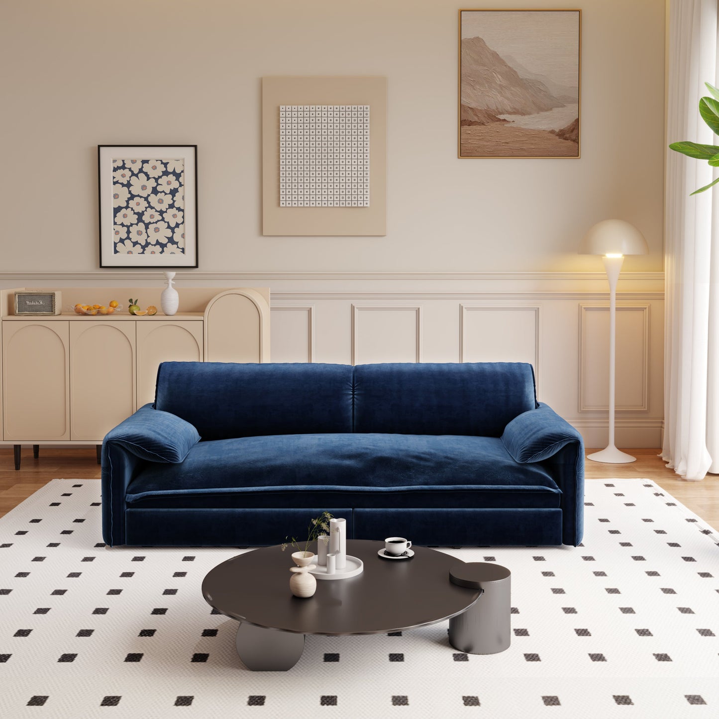 NEW 66' Velvet Loveseat Queen Pull Out 3-in-1 Convertible Sleeper Sofa Bed with Side Storage