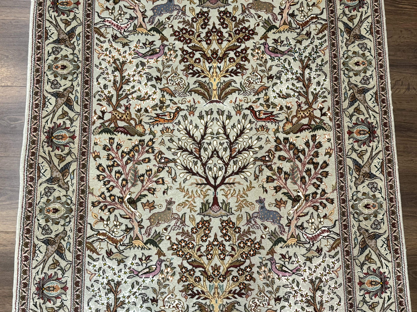 USED Wonderful Persian Tabriz Rug 3x5, Tree of Life, Animal Pictorials, Birds, Wool & Silk Highlights, Fine 330 KPSI