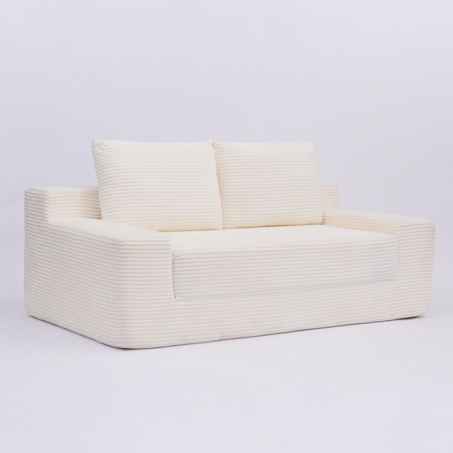 NEW Loveseat Sofa, Comfortable Deep Seat Sofa Bed, Modern Small Corduroy Couch for Living Room Bedroom,Reversible Cushion with Pillows,No Assembly Required,White