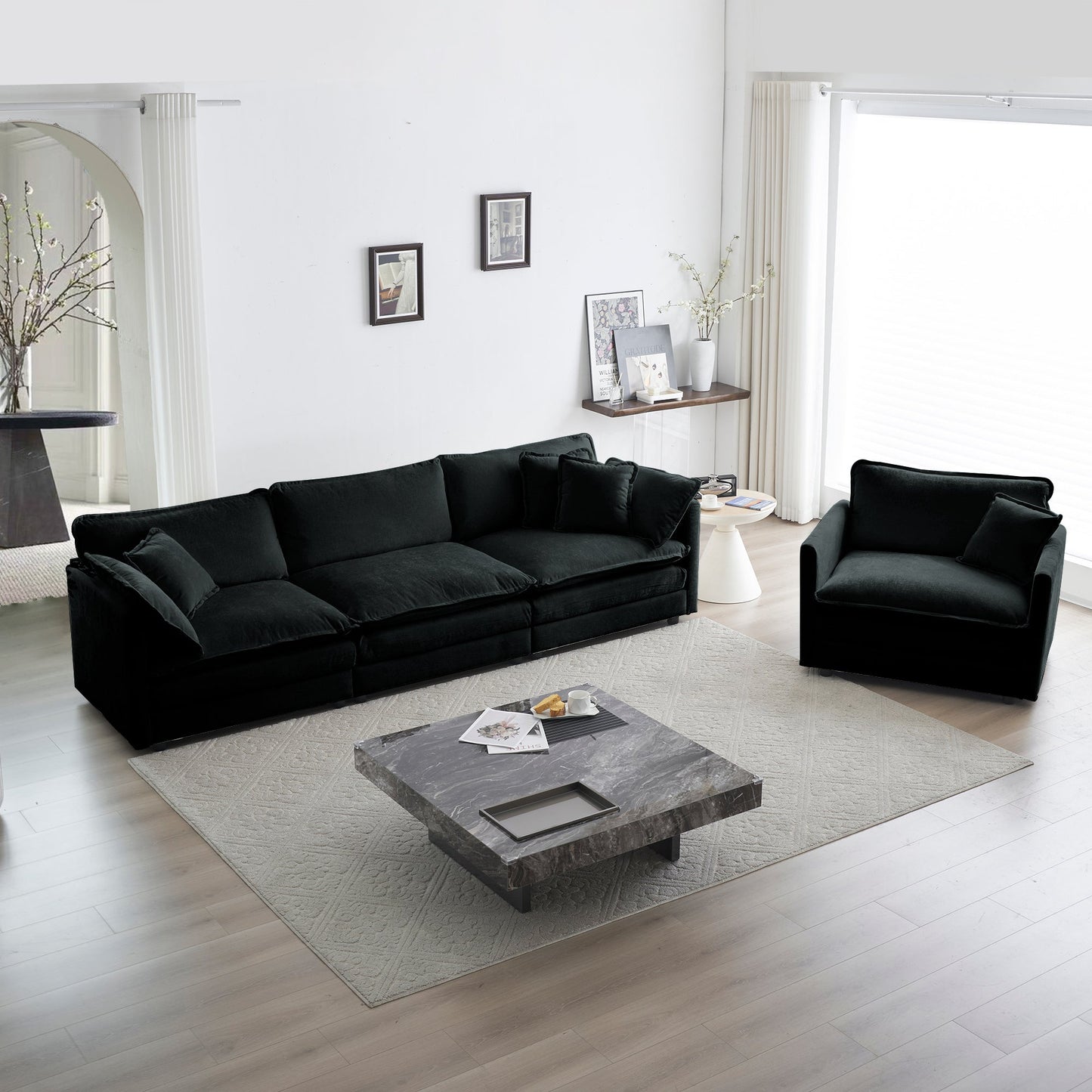 NEW Black Chenille Modern Sofa Couch 3 Piece Extra Deep Seat Sectional Sofa Set