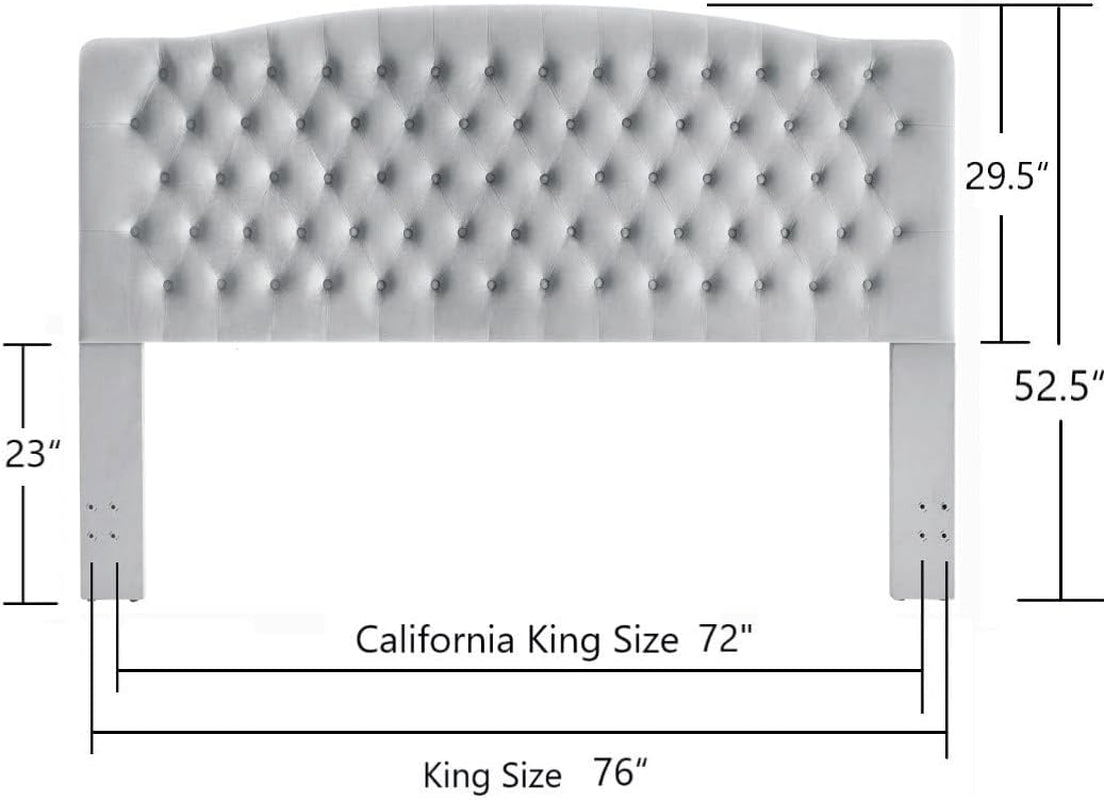 NEW Velvet Tufted King Headboard Stylish Comfortable Gray Design