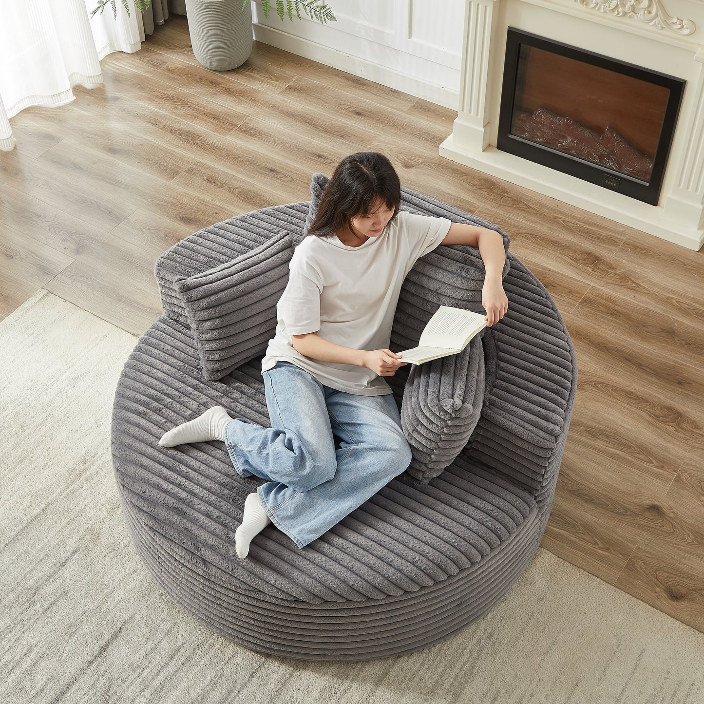 NEW 55''L Corduroy Sponge Single Sofa Fluffy Modern Sleeper Chair